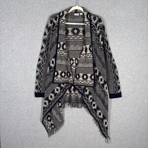 Cato Aztec Fringe Cardigan Sweater Large Tan Drape Wrap Southwest Comfy Cozy